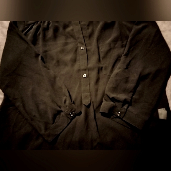 Nazz Couture Blouse, Women, Roll Tab Sleeve, 1/2 BttnUp, Black,Pckt, see thru, L - Picture 9 of 11